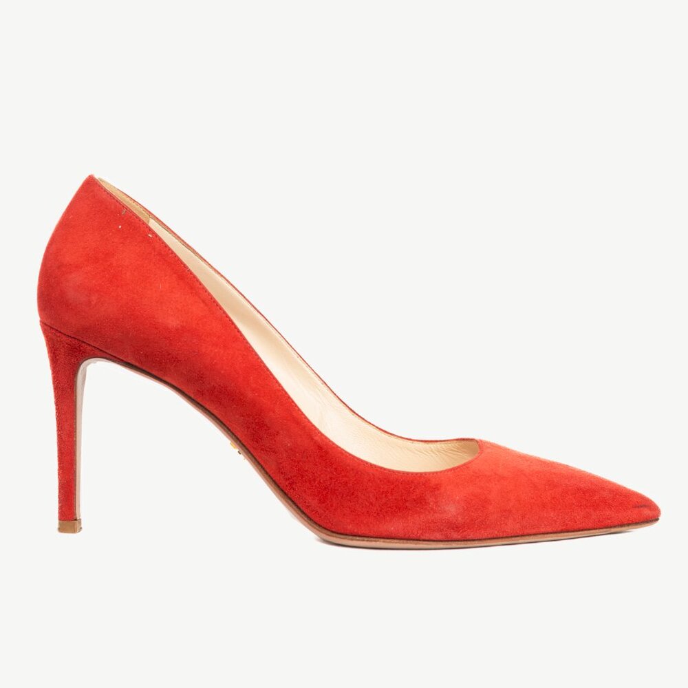 Prada Red Suede Pointed-Toe Pumps